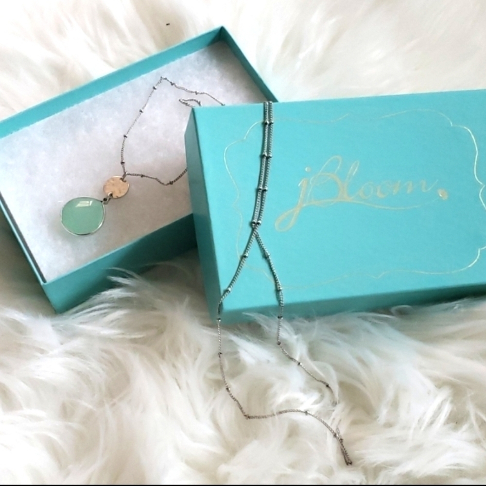 JBloom Capri silver tone necklace and green pendant